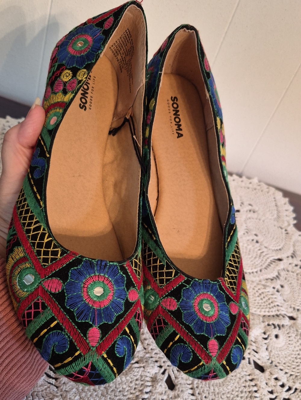 NWT Sonoma Colorful Embroidered Ballet Flats Loafers Sz 8.5